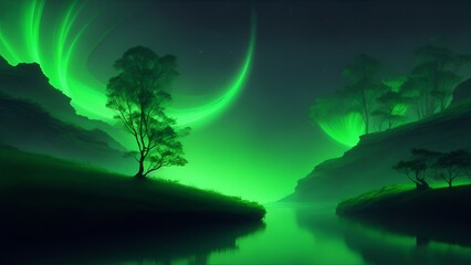 Fototapeta premium Gradient reverie in background. Dynamic banner background image. Luminescent Green Gradient Fantasy