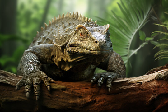 Image of a komodo dragon in the forest, Reptile, Animals., Generative AI, Illustration.