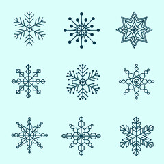 A set of snowflakes. Icons for websites, designs, layouts. For printing on textiles, clothes. Vector illustration.