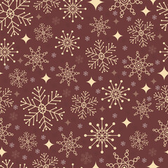 Naklejka na ściany i meble Seamless pattern of Christmas winter snowflakes, vector background. Design for printing on textile, clothing, wrapping paper.
