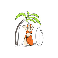 a woman relaxing on the beach hand made vector illustration