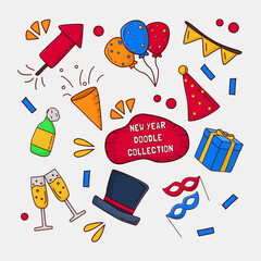 Celebration doodle icons set, vector illustration. Flat design.