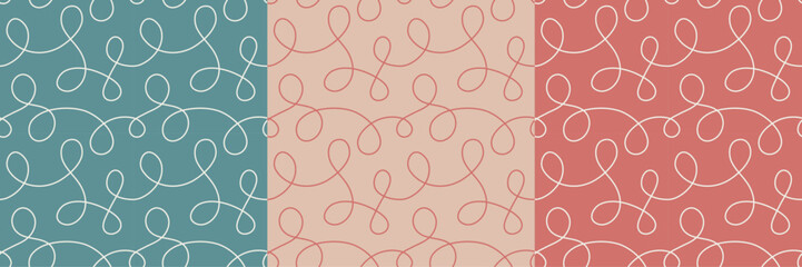 Set of abstract seamless pattern with wavy lines and loops. 