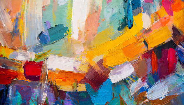 closeup of abstract rough colorful colors painting texture with oil brushstroke pallet knife paint on canvas art background illustration
