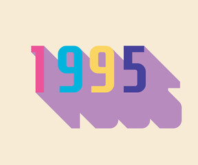 Colorful nineties lettering with colorful long shadow, retro and nostalgic color palette