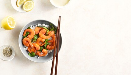 Roasted prawn with basil leaves