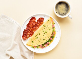 Stuffed omelette with ham and green onion