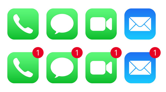 Phone, Messages, Facetime and Mail icons with new message notifications
