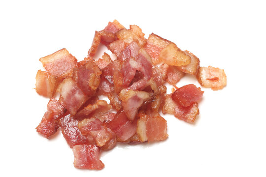 Close up of top view bacon fried crispy isolated white background.