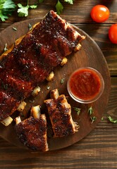 Barbecue pork ribs on cutting board
