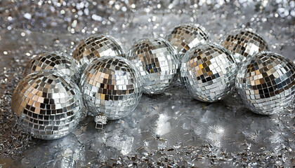 festive background many disco ball on silver background christmas wedding birthday