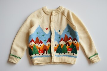 knitted sweater with village design for kid