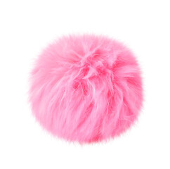 Pink fluffy ball pom-pom isolated cutout on transparent