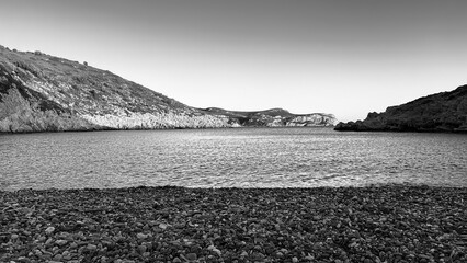 Deserted beach near ancient Greek city Knidos, Turkey, b&w