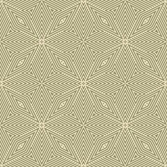 Vector geometric line seamless pattern. Abstract linear background in retro vintage style. Green and beige ornament. Texture with stripes, diagonal lines, rhombuses, arrows, repeat tiles. Geo design