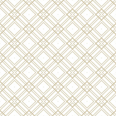 Seamless vector abstract geometric background pattern with golden thin line lattice. Repeat square and diamond texture for simple minimalist ornament. Gold and white linear design for decor, print