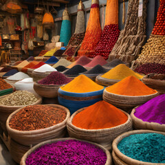 spices in the market
market in spices powders 
colorfully powders for foods
