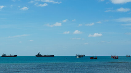 Small fishing boat moored in the sea