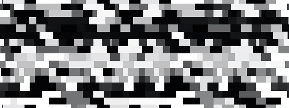 Seamless black white abstract 8 bit retro geometric pixel pattern shapes. Monochrome robots and spaceships, game concept background texture.