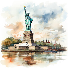 Obraz premium watercolor Statue of Liberty clipart, Generative Ai