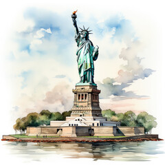 Fototapeta premium watercolor Statue of Liberty clipart, Generative Ai