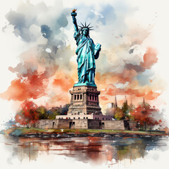Obraz premium watercolor Statue of Liberty clipart, Generative Ai