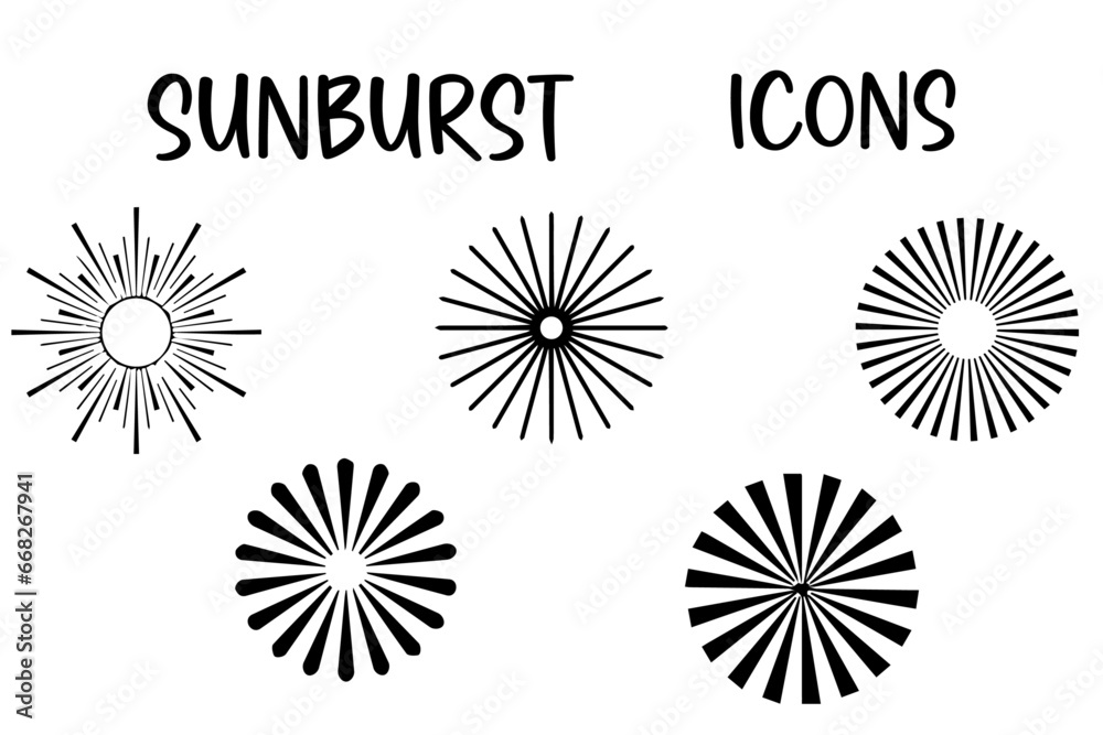 Wall mural sunburst element set. starburst radial stripes background. sunburst icon collection. collection of r