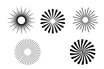 Sunburst element set. Starburst Radial stripes background. Sunburst icon collection. Collection of rays. Retro sunburst design. Retro stars. Vector illustration - obrazy, fototapety, plakaty