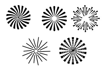 Sunburst element set. Starburst Radial stripes background. Sunburst icon collection. Collection of rays. Retro sunburst design. Retro stars. Vector illustration - obrazy, fototapety, plakaty