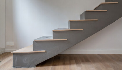 microcement grey colour on staircase with matt finish in combination with white walls and natural...