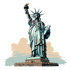 Obraz premium watercolor Statue of Liberty clipart, Generative Ai