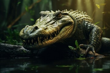 Obraz premium Unpredictable Wild crocodile scary. Nature reptile. Generate ai