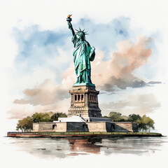 Obraz premium watercolor Statue of Liberty clipart, Generative Ai