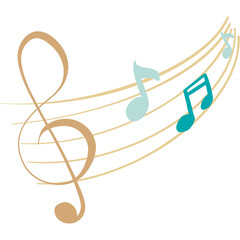 Illustration of Sheet Music and Musical Notes, transparent background
