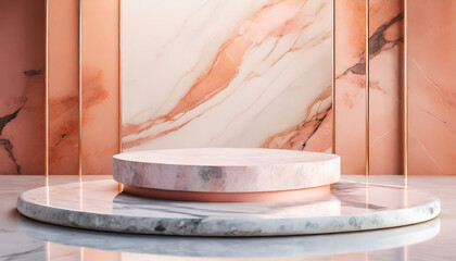 podium modern marble minimalist product studio empty platform in warm marble and soft peach pink cream soft pastels