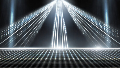 empty night scene beams of spotlights and diodes neon light shadows glare and reflections ai...