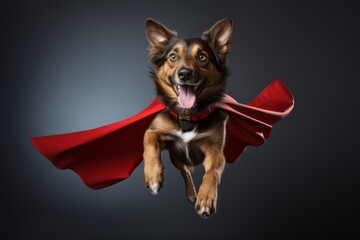 Superhero Dog with Red Cape Flying in the Air