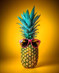 Pineapple fruit wearing sunglasses on isolated on solid background