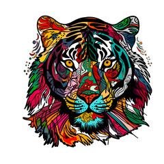 Portrait of a tiger. Growling Tiger. Multicoloured divorces. Abstract portrait of a big wild cat