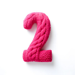 Fototapeta premium knitted number 2 from yarn, creative handcrafted idea of decoration, monochrome concept, funny crochet toy number
