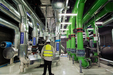 Industrial interior chiller and boiler HVAC heating ventilation air conditioning system and pipping...