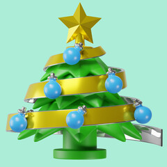 Christmas tree with bells and candy. 3d illustration
