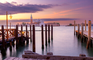 Fototapeta premium The large Venetian lagoon and the island of San Giorgio Maggiore at dawn.
