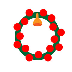 a wreath with an orange bell and red balls, on a white background