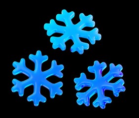 snowflakes isolated on black background. set of snowflakes 3d rendering illustration for graphic design, presentation or background. 