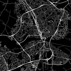 1:1 square aspect ratio vector road map of the city of  Peterborough in the United Kingdom with white roads on a black background.