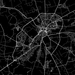 1:1 square aspect ratio vector road map of the city of  Lincoln in the United Kingdom with white roads on a black background.