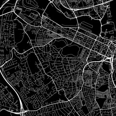 1:1 square aspect ratio vector road map of the city of  Birkenhead in the United Kingdom with white roads on a black background.