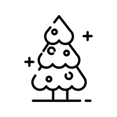 Christmas tree line icon, decorated conifer outline and filled vector sign, linear and full pictogram isolated on white, logo illustration.
