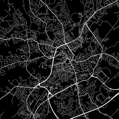 1:1 square aspect ratio vector road map of the city of  Rochdale in the United Kingdom with white roads on a black background.